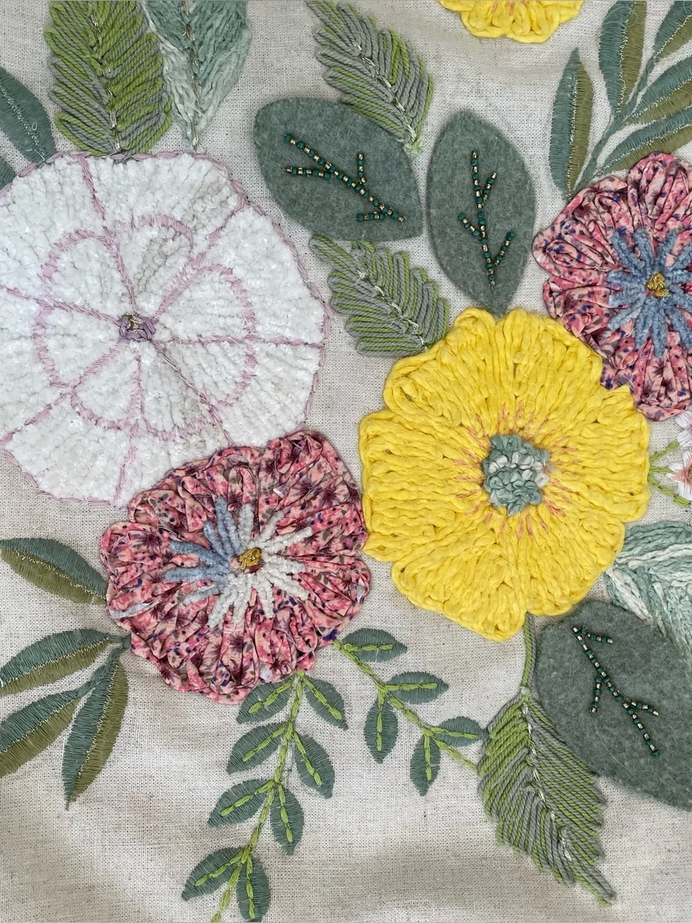 Papyrus throw pillow cover floral appliqué beads felt rectangle